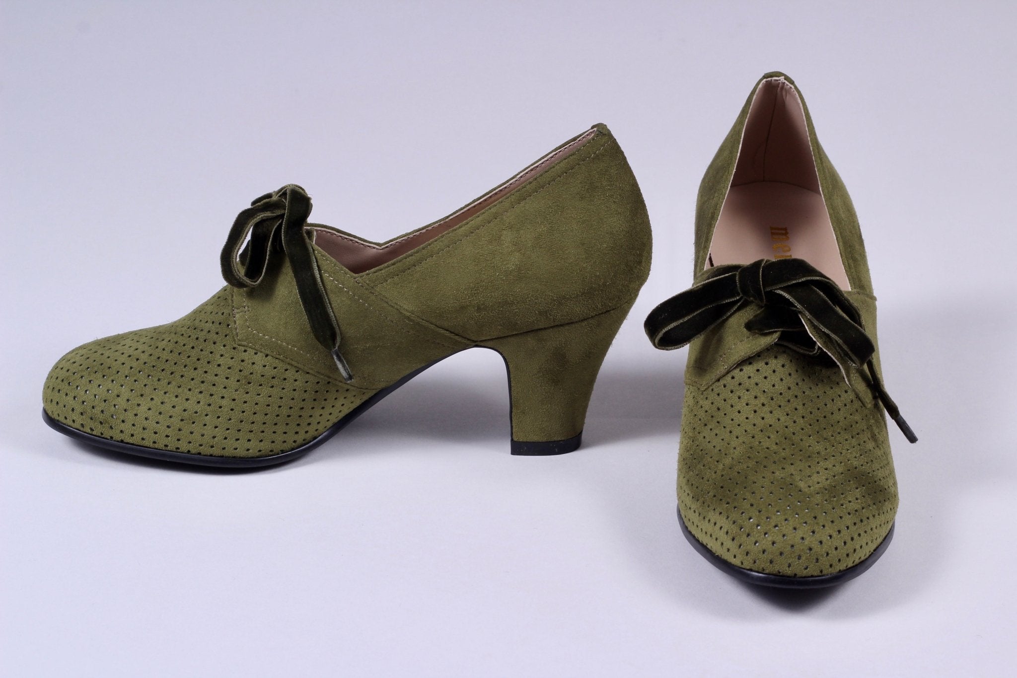 VEGAN shoes - 40s vintage style pumps with shoe lace - Green - Esther