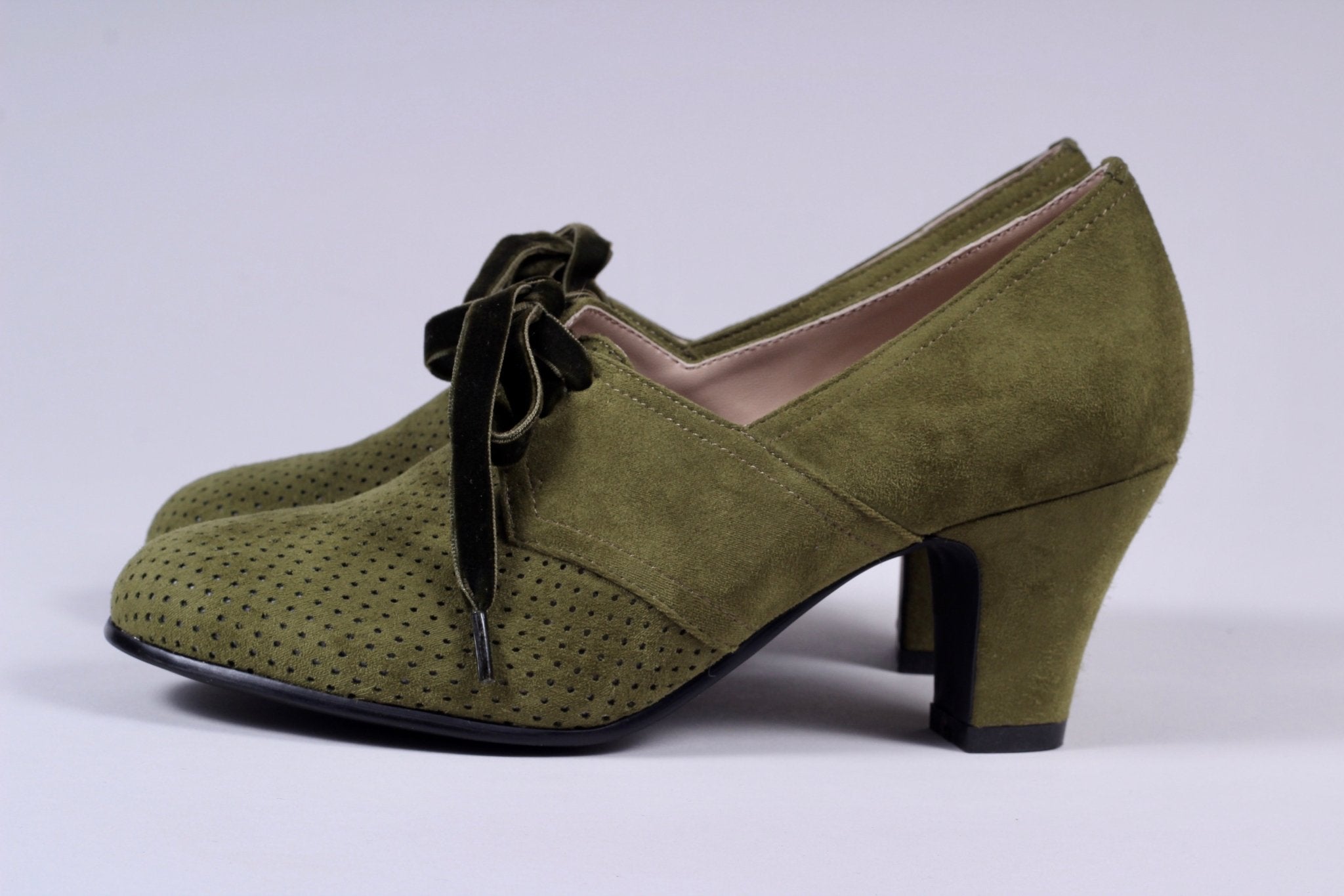 VEGAN shoes - 40s vintage style pumps with shoe lace - Green - Esther