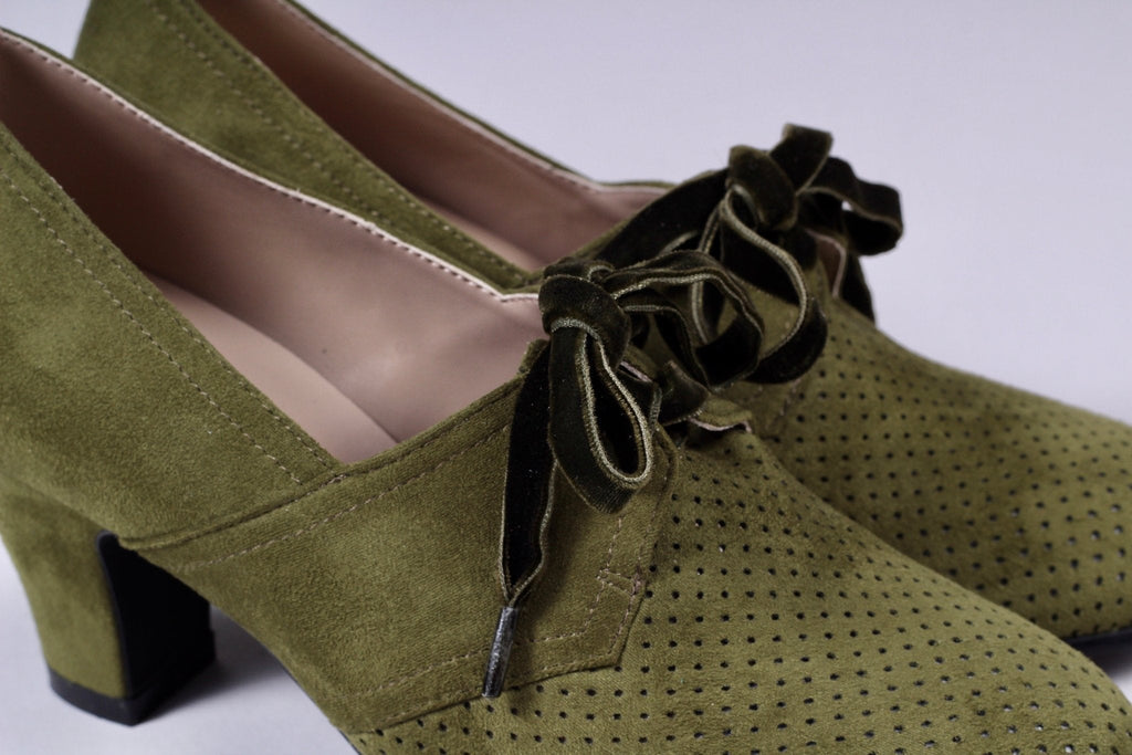 VEGAN shoes - 40s vintage style pumps with shoe lace - Green - Esther