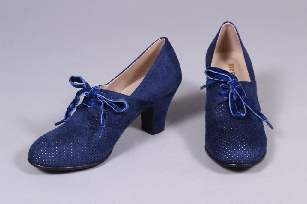 VEGAN shoes - 40s vintage style pumps with shoe lace - Navy Blue - Esther