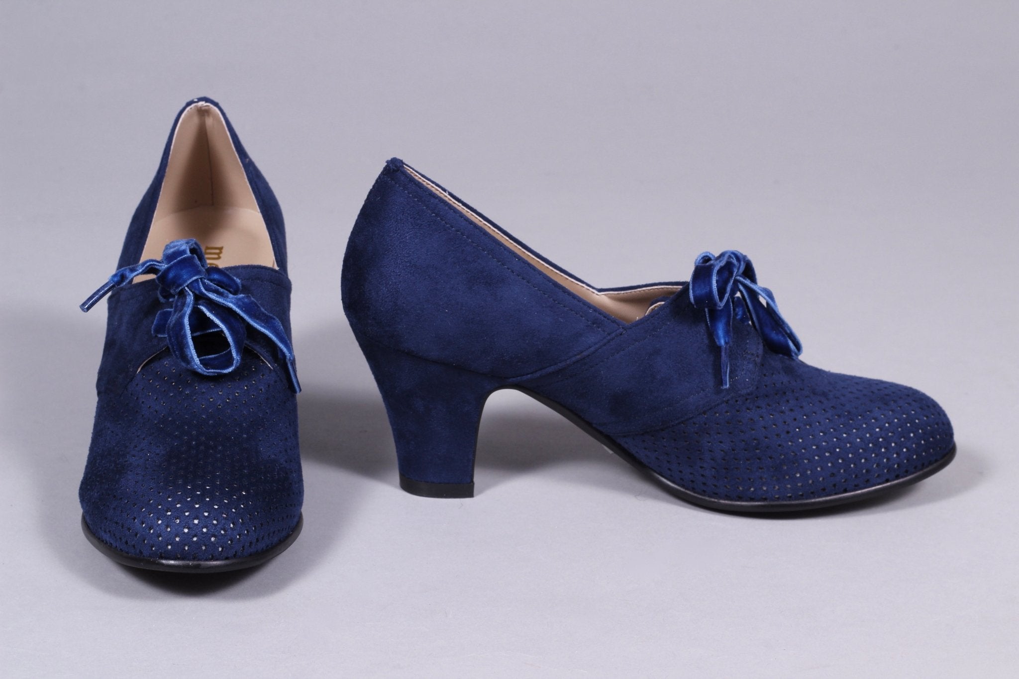 VEGAN shoes - 40s vintage style pumps with shoe lace - Navy Blue - Esther