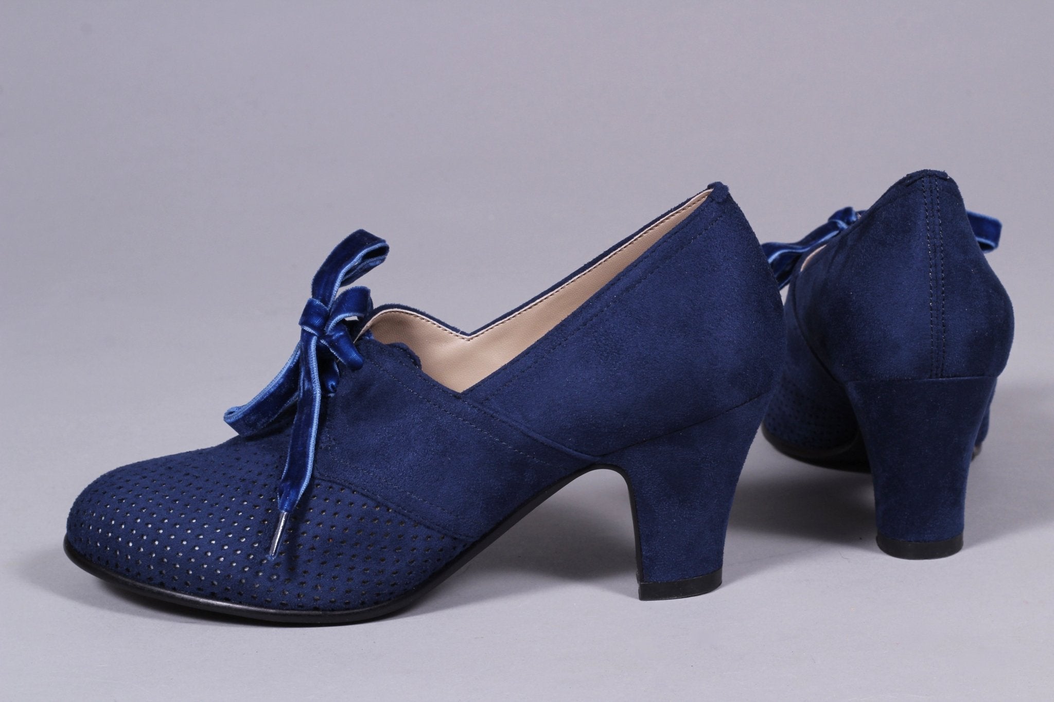VEGAN shoes - 40s vintage style pumps with shoe lace - Navy Blue - Esther