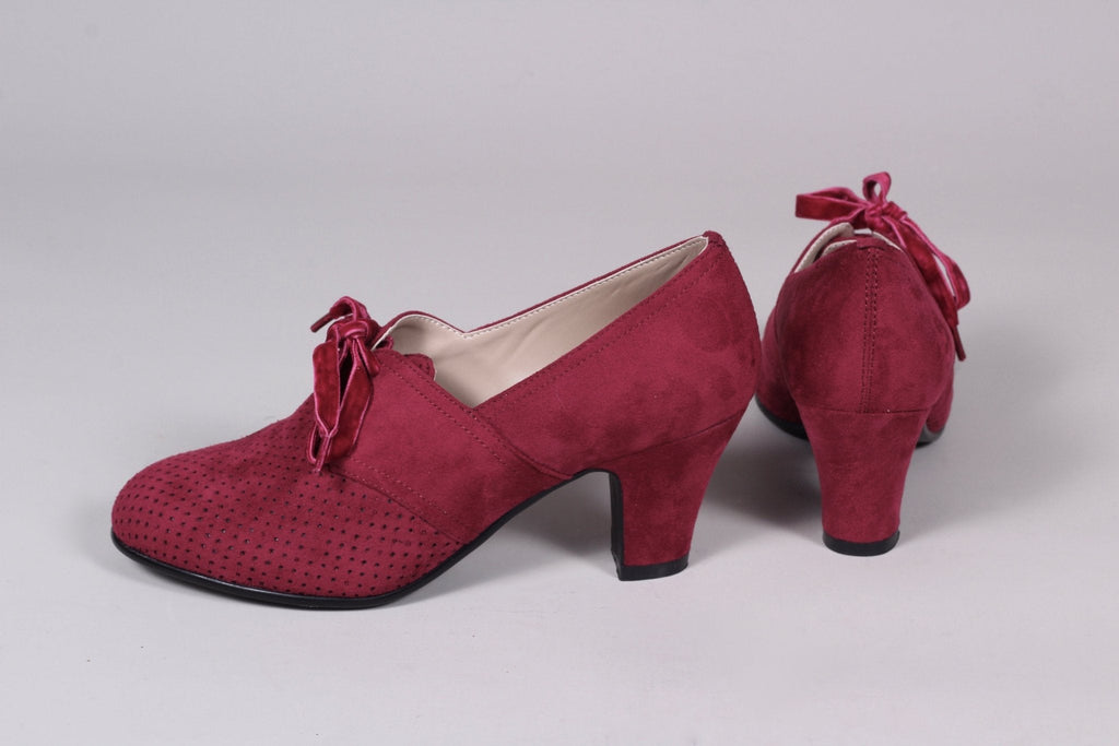 VEGAN shoes - 40s vintage style pumps  with shoe lace - Red - Esther