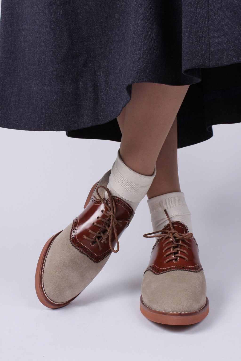 Women's 1950s style oxford saddle shoe  - Cognac/Sand - Elliot