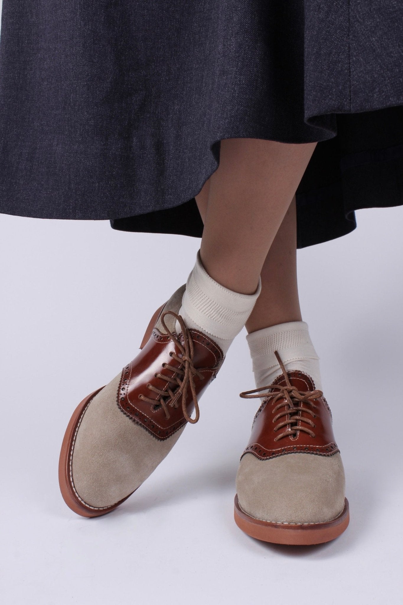 Women's 1950s style oxford saddle shoe  - Cognac/Sand - Elliot