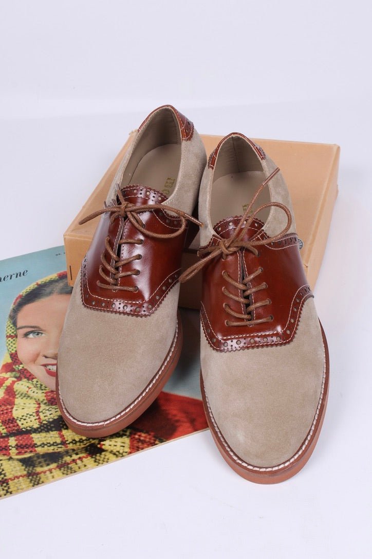 Women's 1950s style oxford saddle shoe  - Cognac/Sand - Elliot
