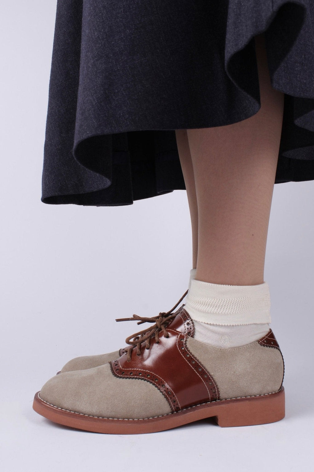 Women's 1950s style oxford saddle shoe  - Cognac/Sand - Elliot