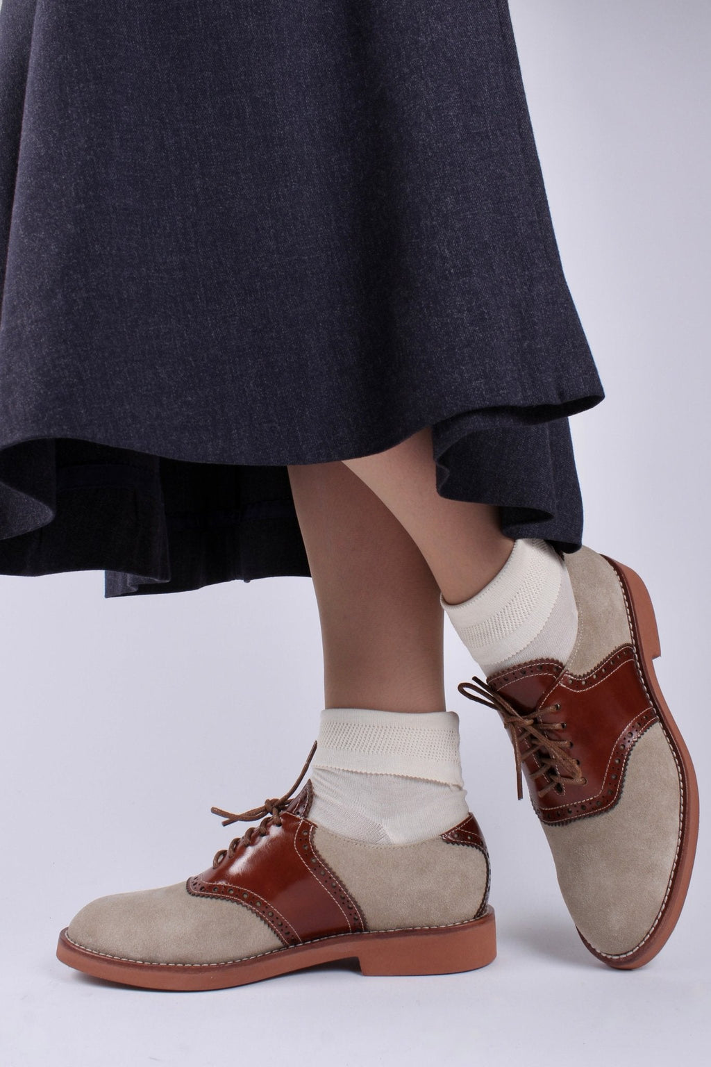 Women's 1950s style oxford saddle shoe  - Cognac/Sand - Elliot