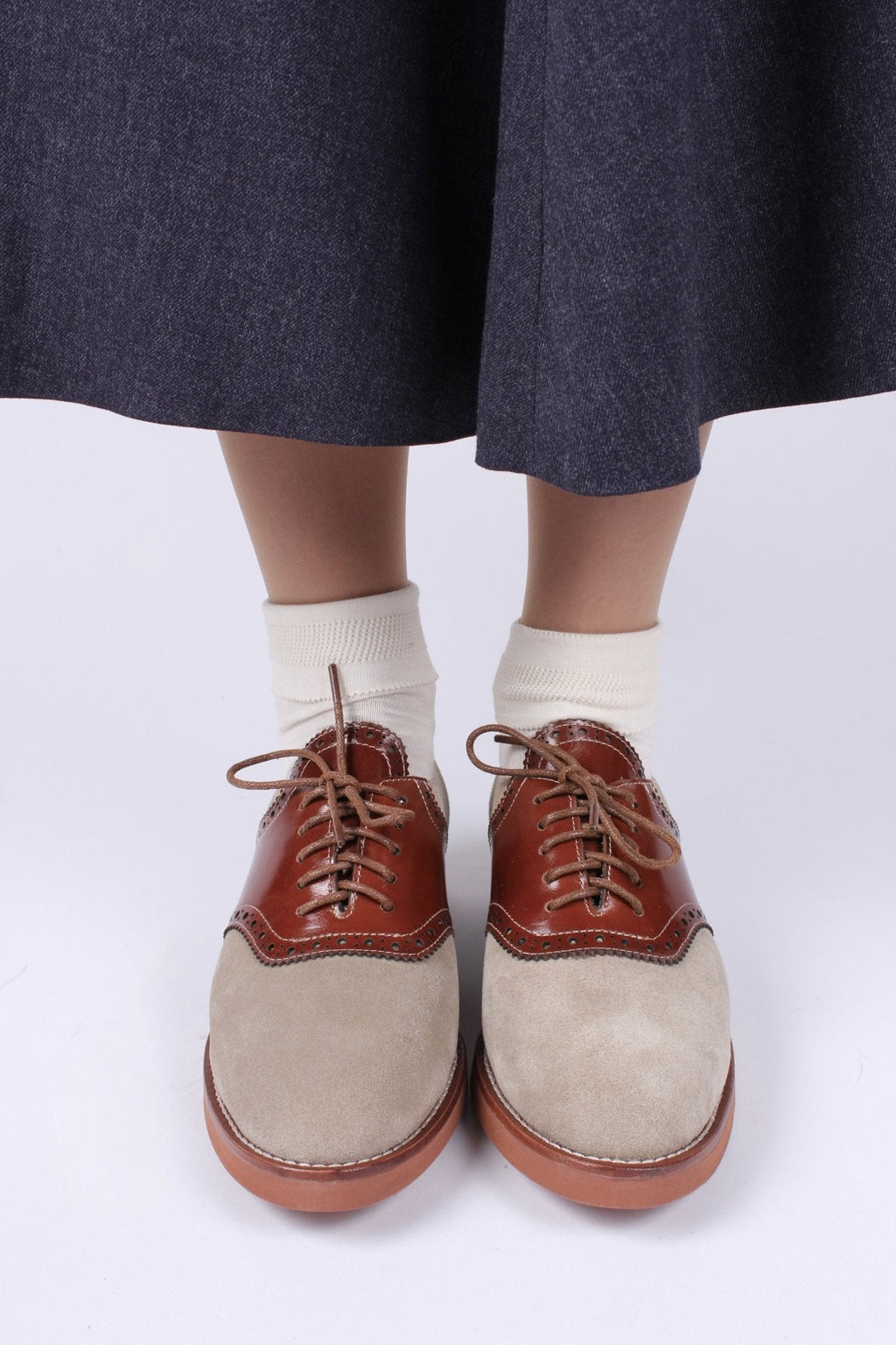 Women's 1950s style oxford saddle shoe  - Cognac/Sand - Elliot