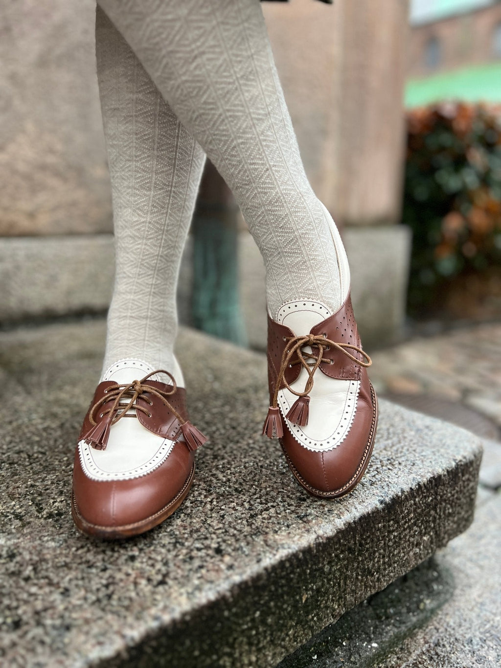 Wool tights - Cream / grey  melange - Anita